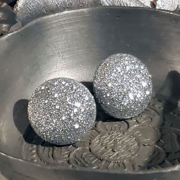 Retro 80s Club Glam Disco Sparkly Silver Fabric Button Earrings - Picture 7 of 10